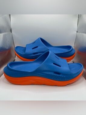 Hoka One One Ora 3 Recovery Slides Sandals Comfort Size Y5 Blue/Orange